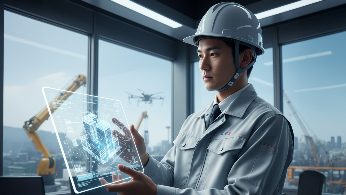 三次元モデルを駆使して施工計画を検討する施工管理の男性