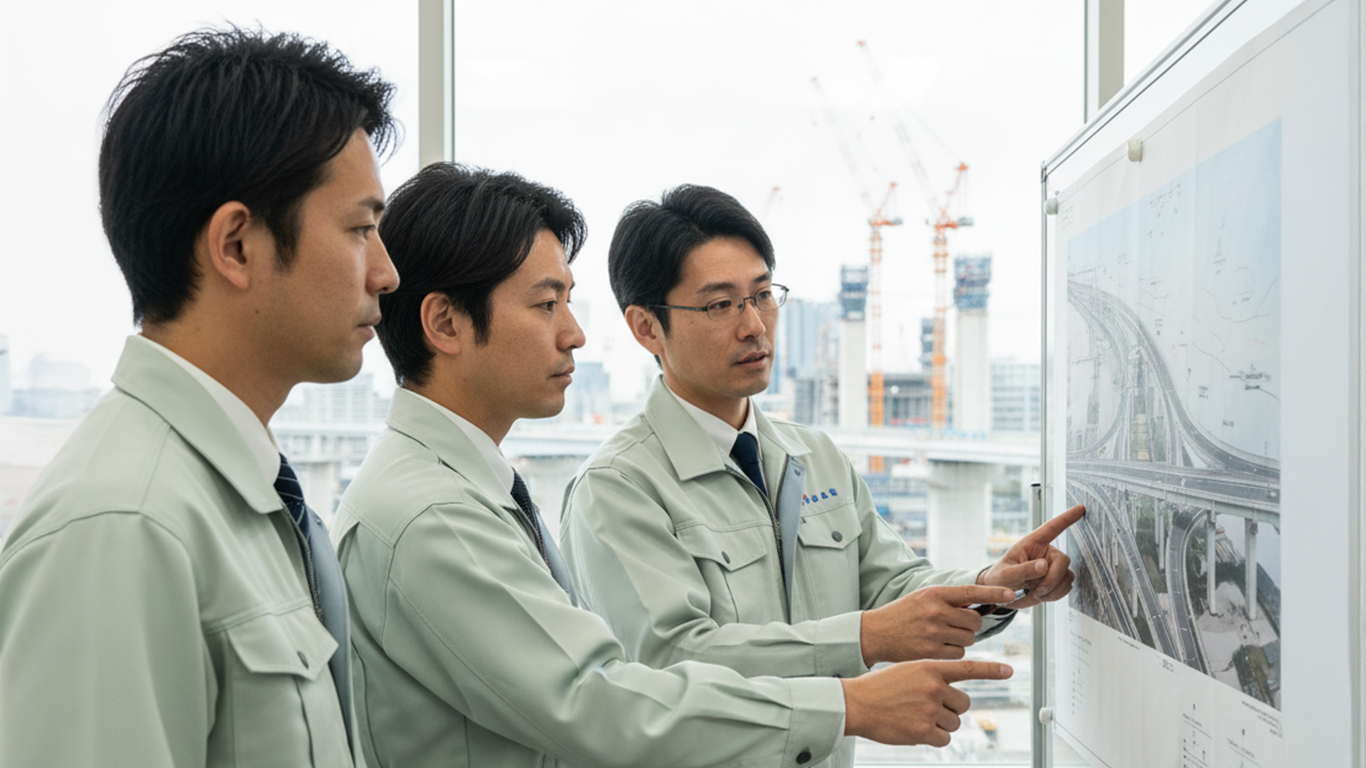 施工管理の転職に伴い大手発注者支援業務の経験をする男性たち