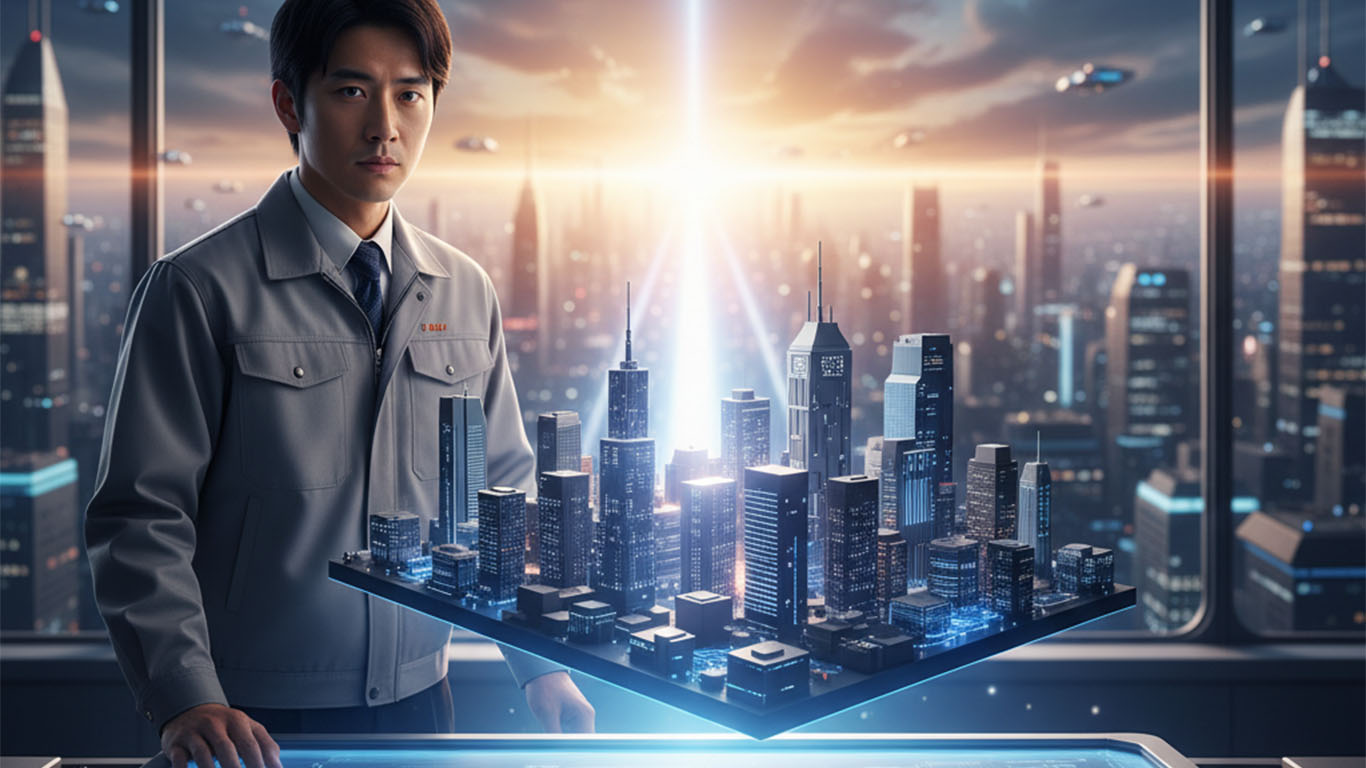 建築関連でAIを駆使して働く男性