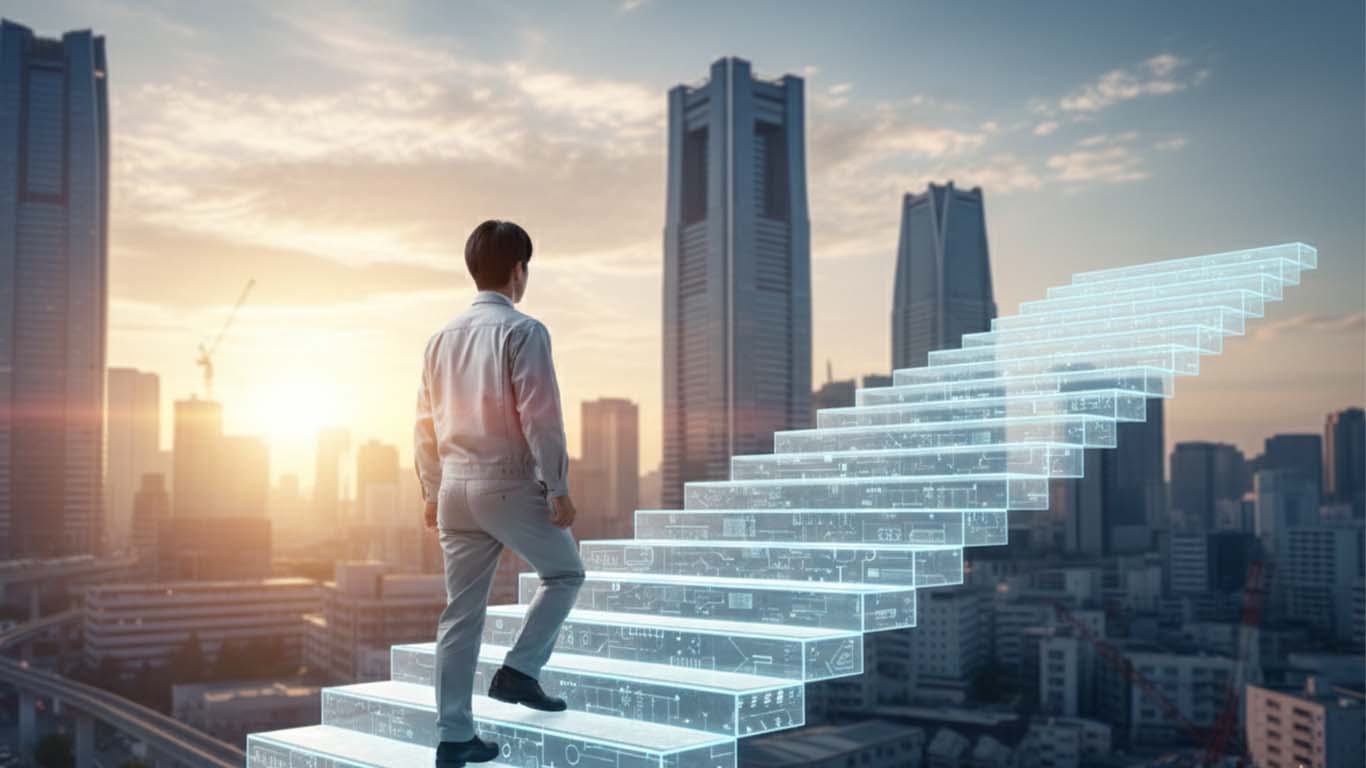 施工管理の男性が、確実にキャリアップをしているのを示唆する画像