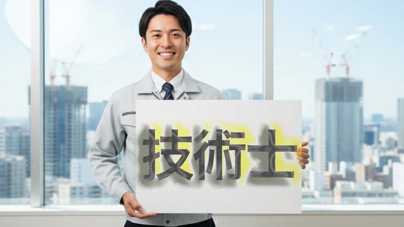 技術士の看板を誇らしげに持つ技術士