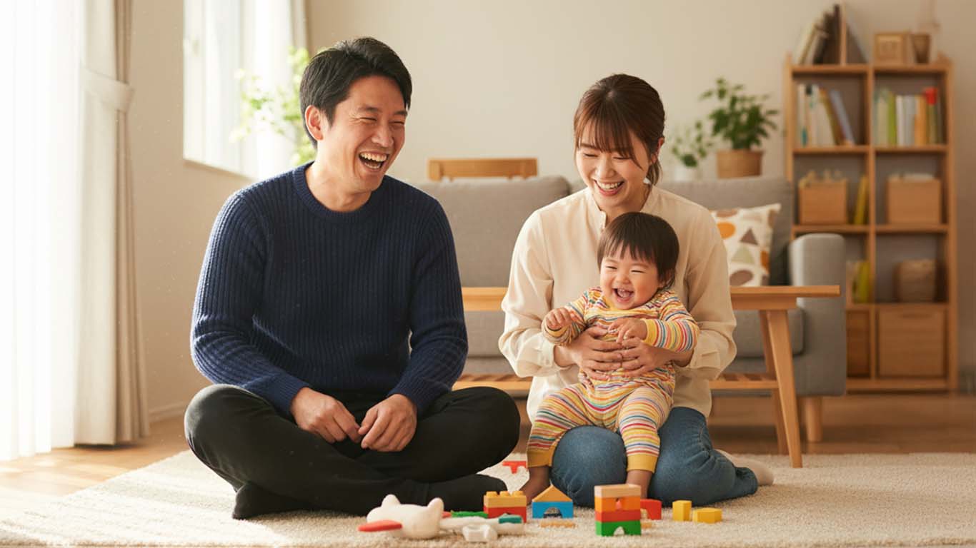 家族の時間を楽しむ施工管理の男性