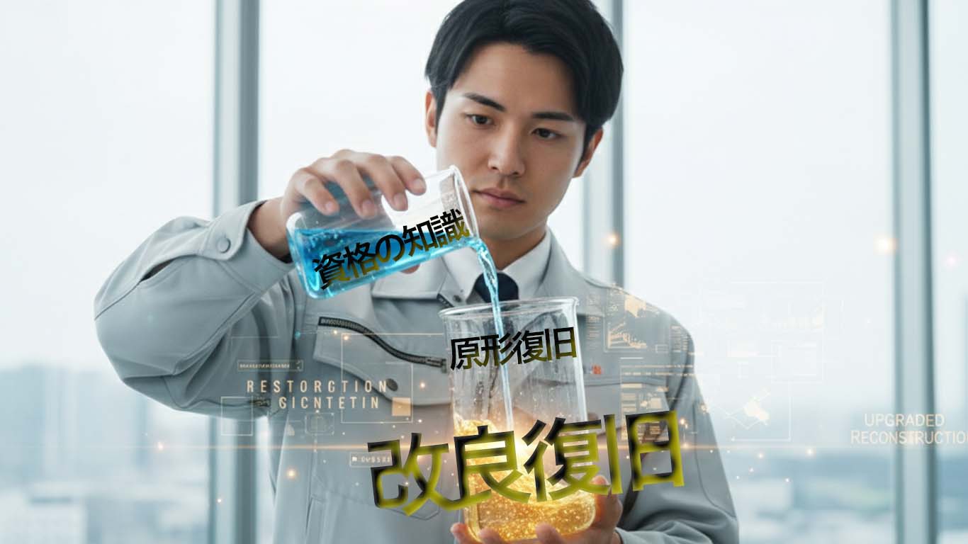 資格の知識を追加して改良復興に尽力する１級土木施工管理技士の男性