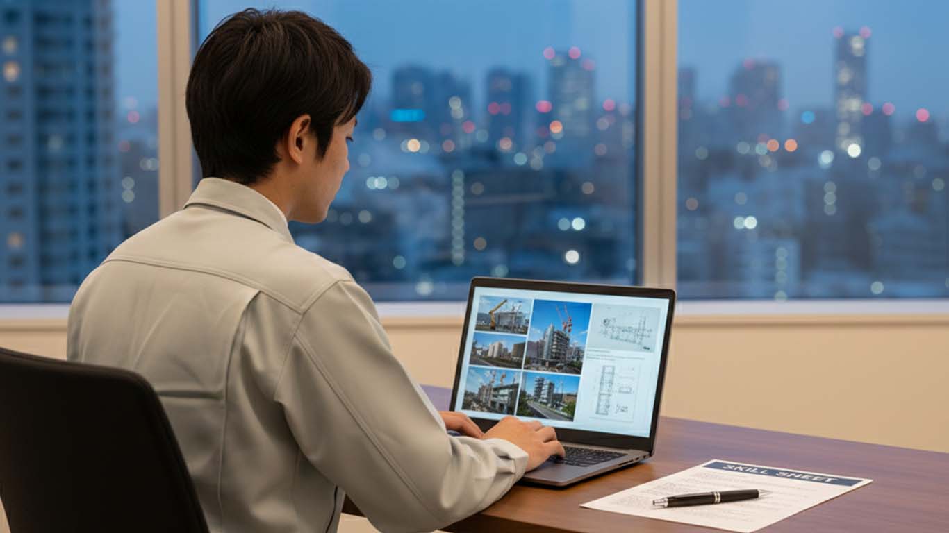 スキルシートを作成する技術士の男性