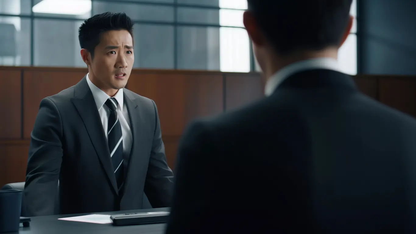 技術士の口頭試験で緊張のあまり悲壮な顔の技術者